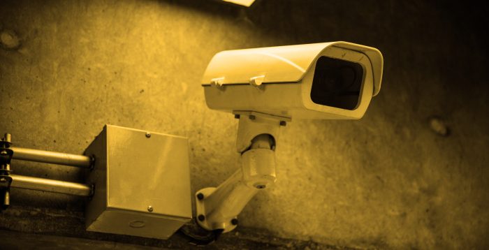 Closeup of CCTV camera on the wall